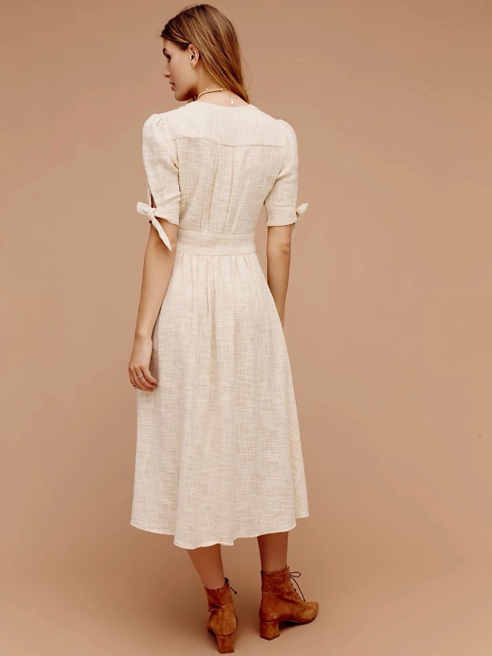 Free People Love Of My Life Midi Dress Beige Small - Picture 3 of 4